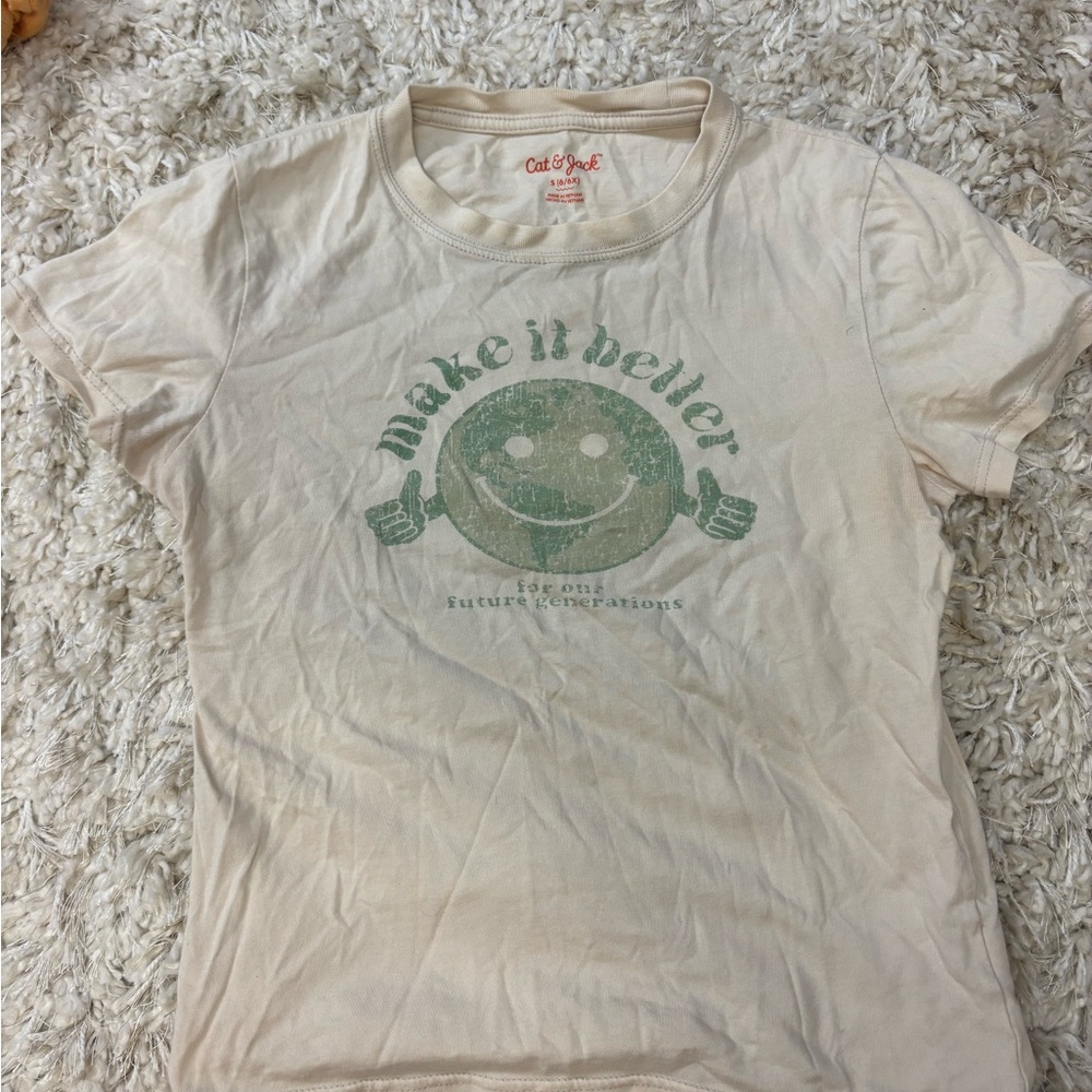 Cat & Jack Cream Tee with Red Logo